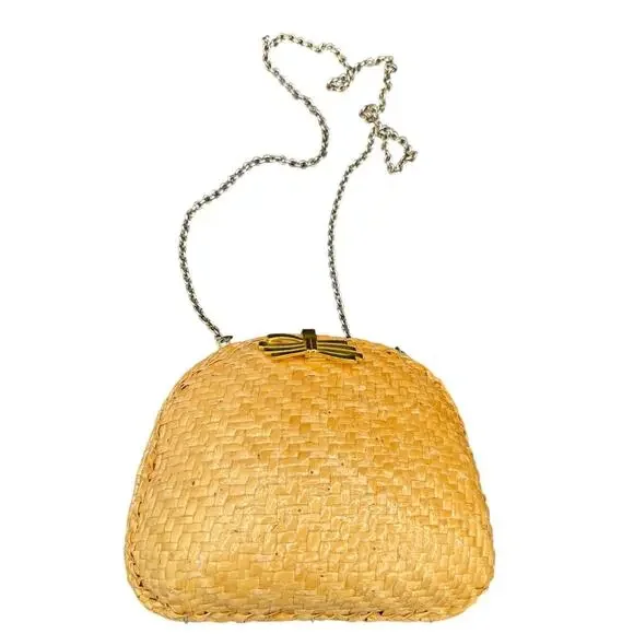 Vintage 1960s Koret Basketweave Natural Gold Handbag Wicker Woven Purse Boho - Picture 4 of 14